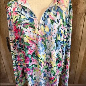 Floral Print V-Neck Tunic Top - Multicolor